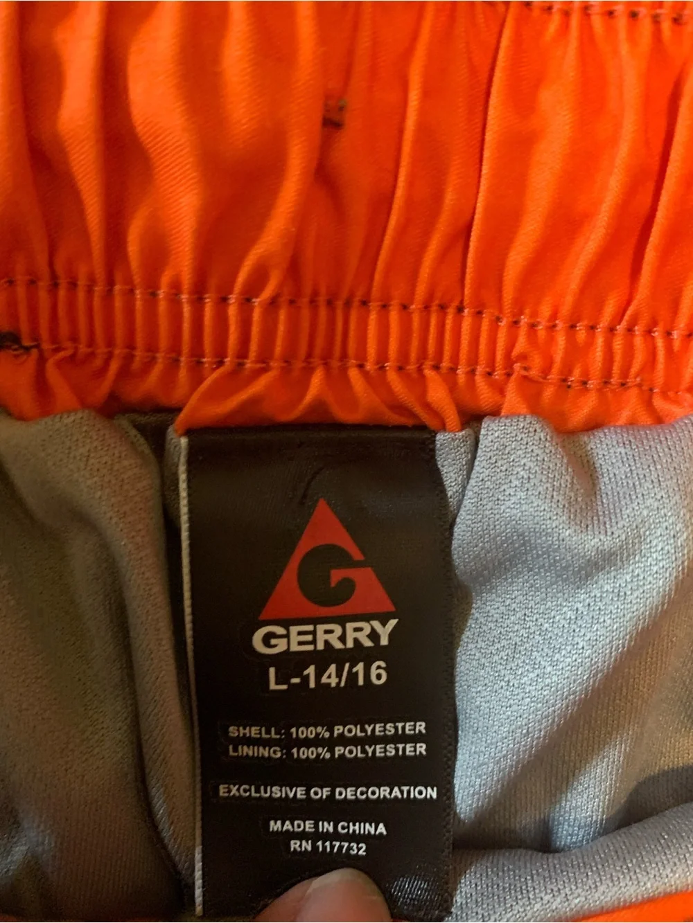 Gerry Teen Orange and Blue Shark-Pattern Swim Trunks Like New